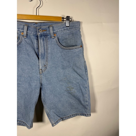 Levis 505 Regular Fit Denim Shorts Mens 33 Light Wash Blue Cotton Zip Fly FLAWS - Picture 3 of 12